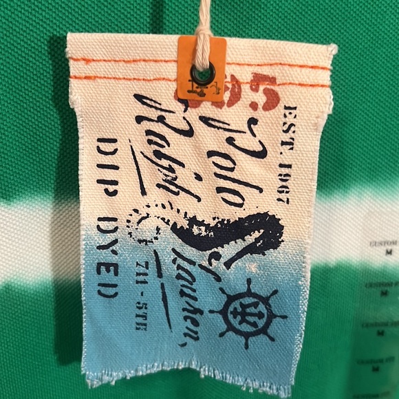 NWT Rare Polo Ralph Lauren Dip Dyes Green & White Stripe Polo Shirt Medium - Picture 5 of 9